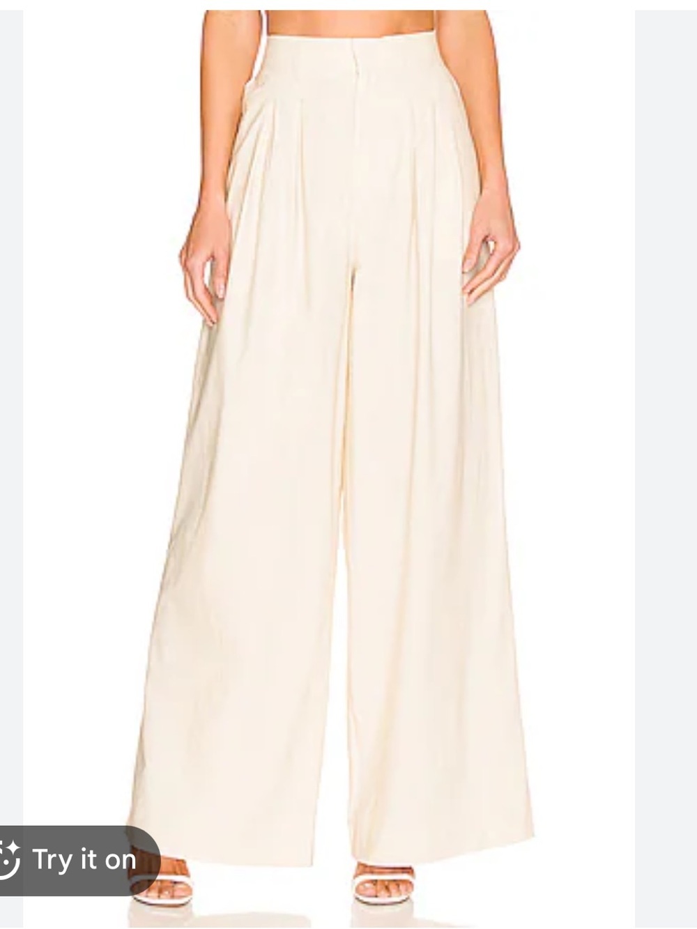 L'Academie Revolve Marina Pants Wide Leg Linen Pleated Cream Size S